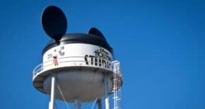 The iconic Disney water tower with Mickey Mouse ears rises above Hollywood Studios