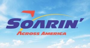 Soarin' Across America logo set against blue sky and clouds, as Disney fans debate the ride's 250th Anniversary update.