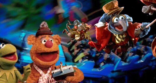 Kermit, Fozzie, Gonzo, and Rizzo the Rat bring The Muppets’ lively antics to a vibrant, theme park-style setting.