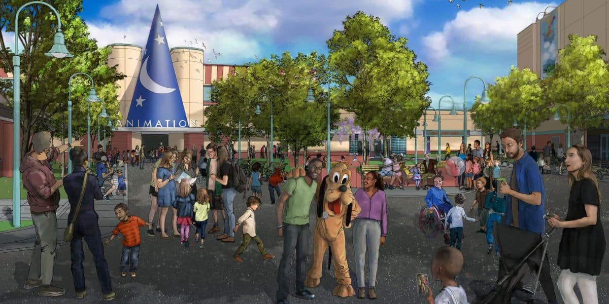 Guests in concept art for the Walt Disney Studios Lot at Disney's Hollywood Studios