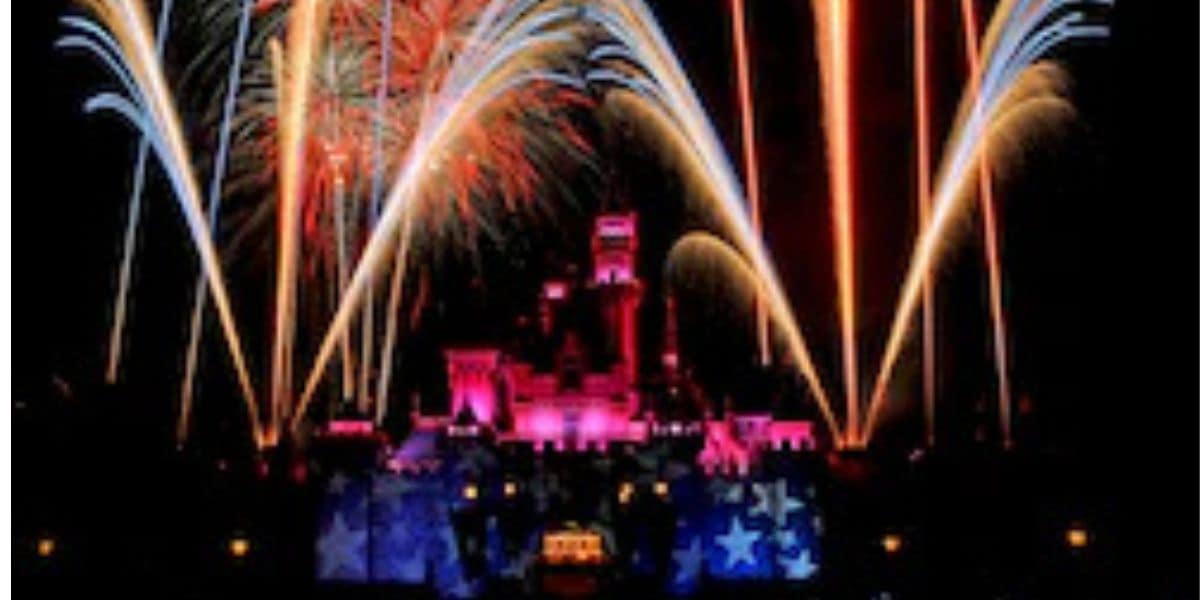 Spectacular fireworks burst over Cinderella Castle at Walt Disney World, casting vibrant colors across the night sky.