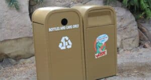 Two brown trash cans in Disney's Animal Kingdom Theme Park at Walt Disney World Resort