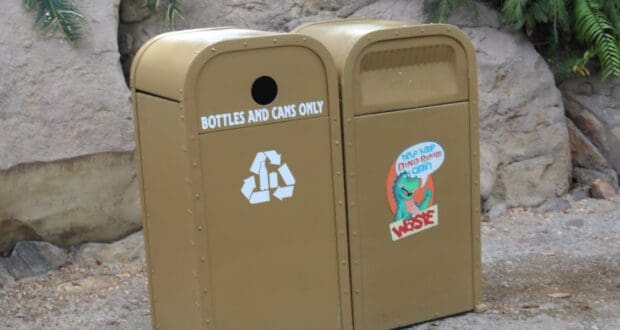 Two brown trash cans in Disney's Animal Kingdom Theme Park at Walt Disney World Resort