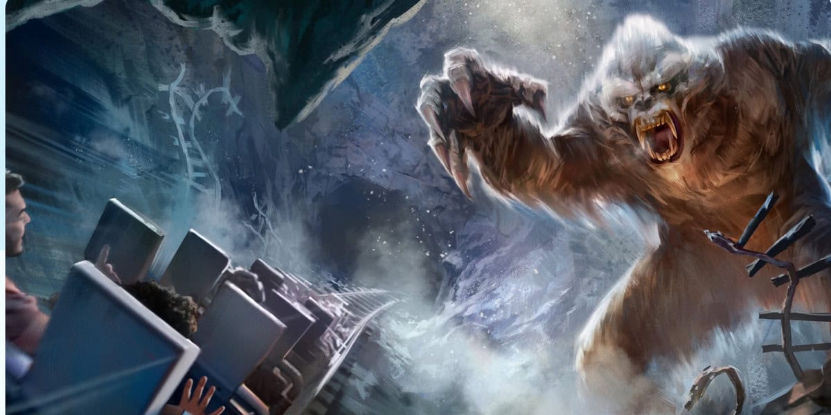 Expedition Everest’s runaway train barrels toward the ferocious yeti, deep within a frostbitten Himalayan cavern—capturing the electrifying spirit of Disney Parks’ latest D23 adventure reveals.