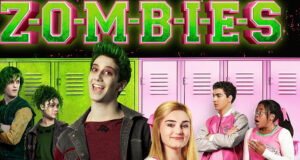 Disney Channel’s “Zombies” cast brings the magic to life as five teens pose before vibrant green and pink lockers beneath a glowing neon “Zombies” sign; cheer uniforms and bright colors channel the fun, high-energy atmosphere fans love from the show featuring Carla Jeffery.