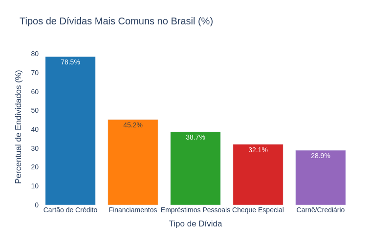 Gráfico de pizza mostrando os tipos de dívidas mais comuns dos brasileiros