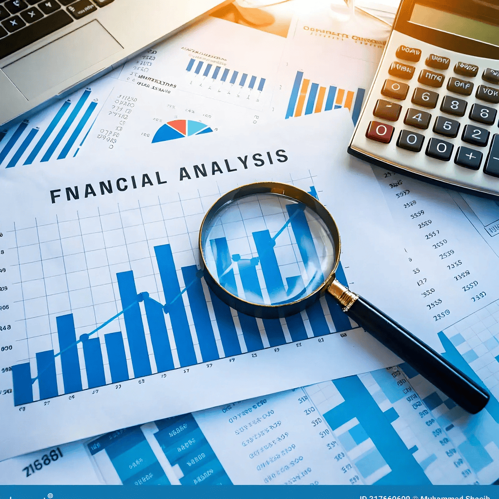 Mesa de planejamento financeiro com calculadora, documentos e gráficos do método 50 30 20