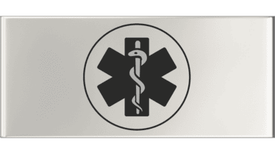 Sidetag 1/2 maratonløbemedalje, gråt design med medicinsk symbol