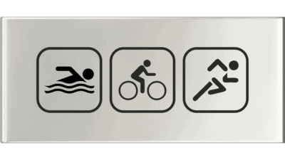 Sidetag Triathlon - Grå: Triathlonsymboler for svømning, cykling og løb