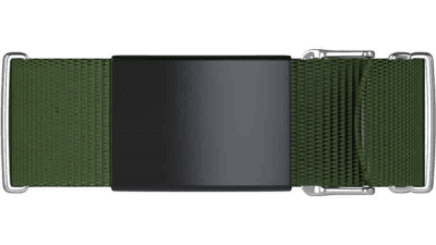 DJUVA Hit Maxi armbånd: Justerbart mørkegrønt nylon ID-armbånd med sort spænde.