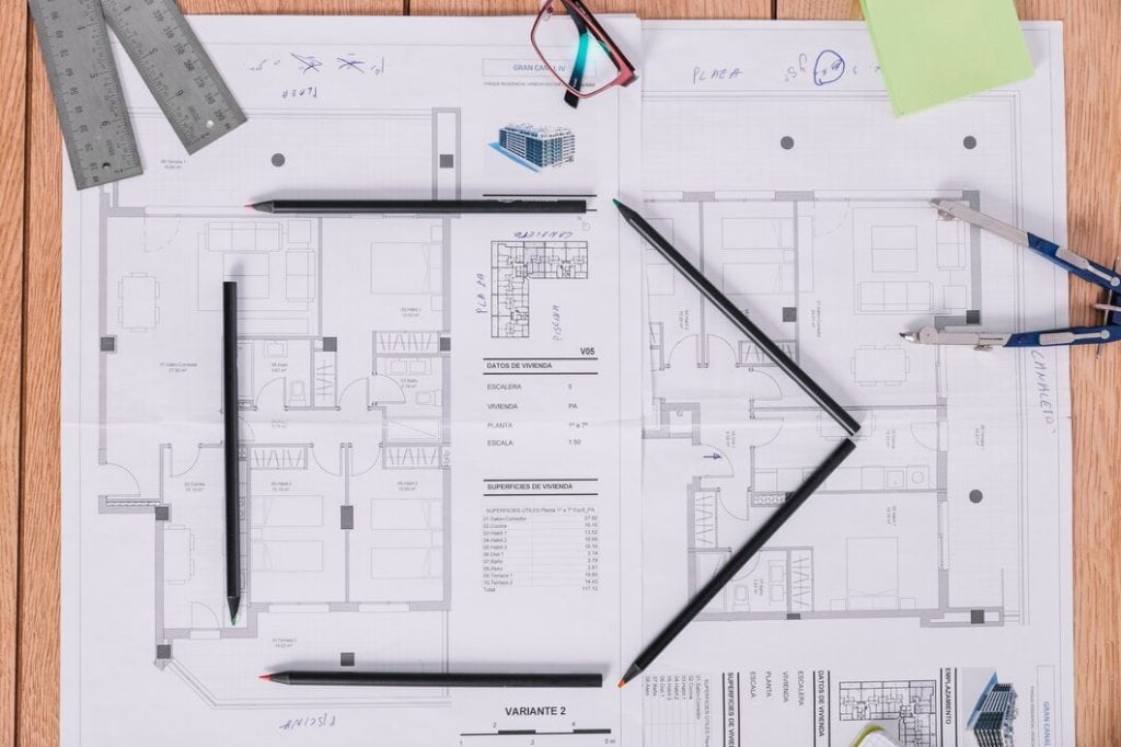 Plan architektoniczny domu na działce, szczegółowe rysunki i narzędzia do projektowania ogrodu i domu, inspiracje dla budowy i aranżacji przestrzeni mieszkalnej, Dla domu i ogrodu.
