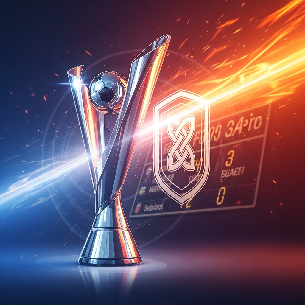 Nowa drużynowa piłka nożna i trofeum, symbol sportowych emocji i wygranej, idealne dla fanów piłki nożnej, rywalizacji i meczów na boisku.