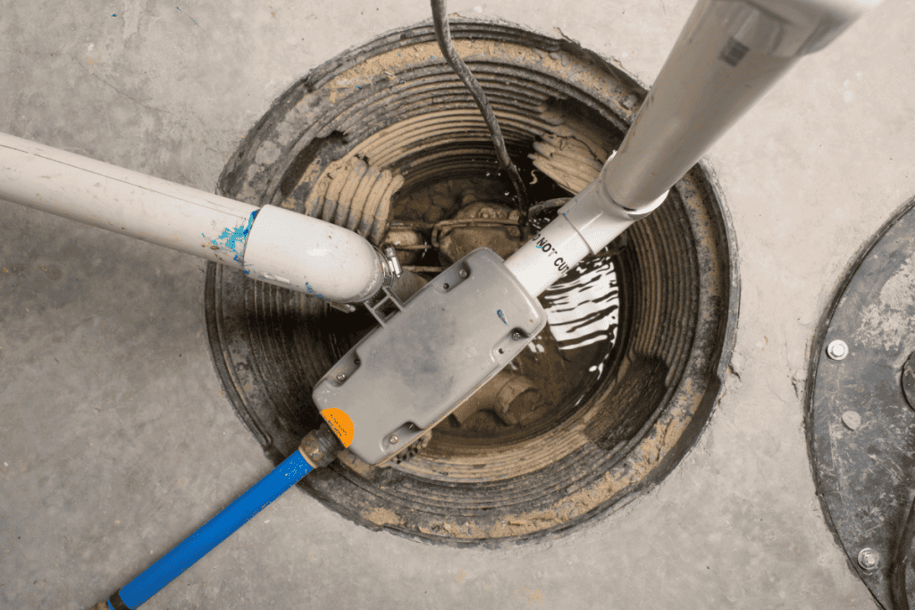 Close-up of a sump pump being inspected for performance issues.