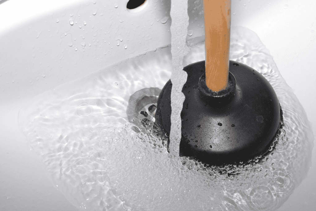 Drain Jetters R Us team restoring proper water flow in a clogged sink drain.