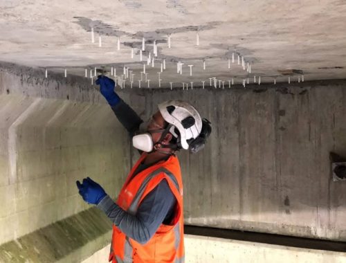 Drain Jetters R Us using pressure grouting to fill gaps and improve structural integrity.