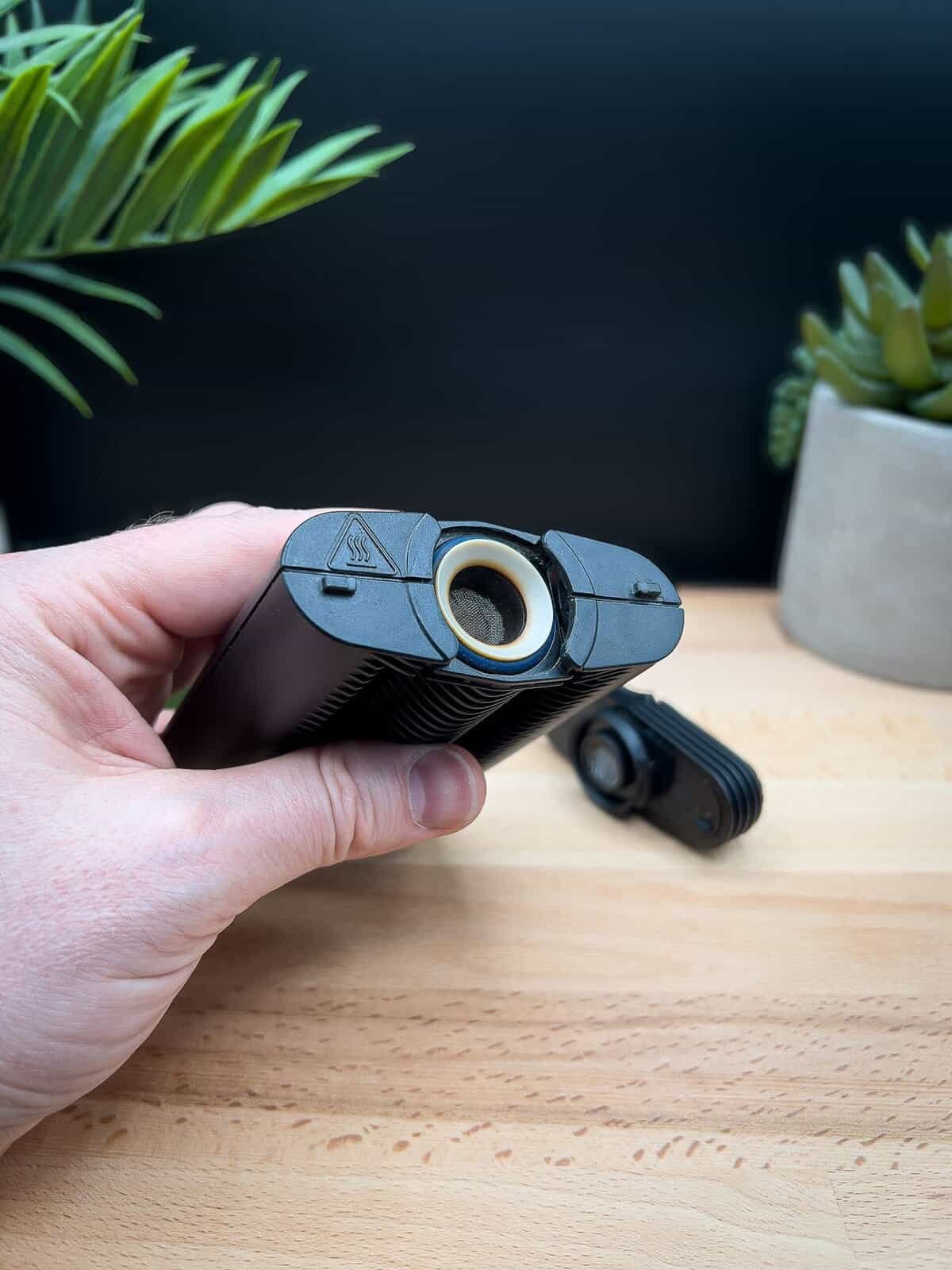 Mighty+ vaporizer heating chamber displayed – premium dry herb vape with hybrid convection heating.