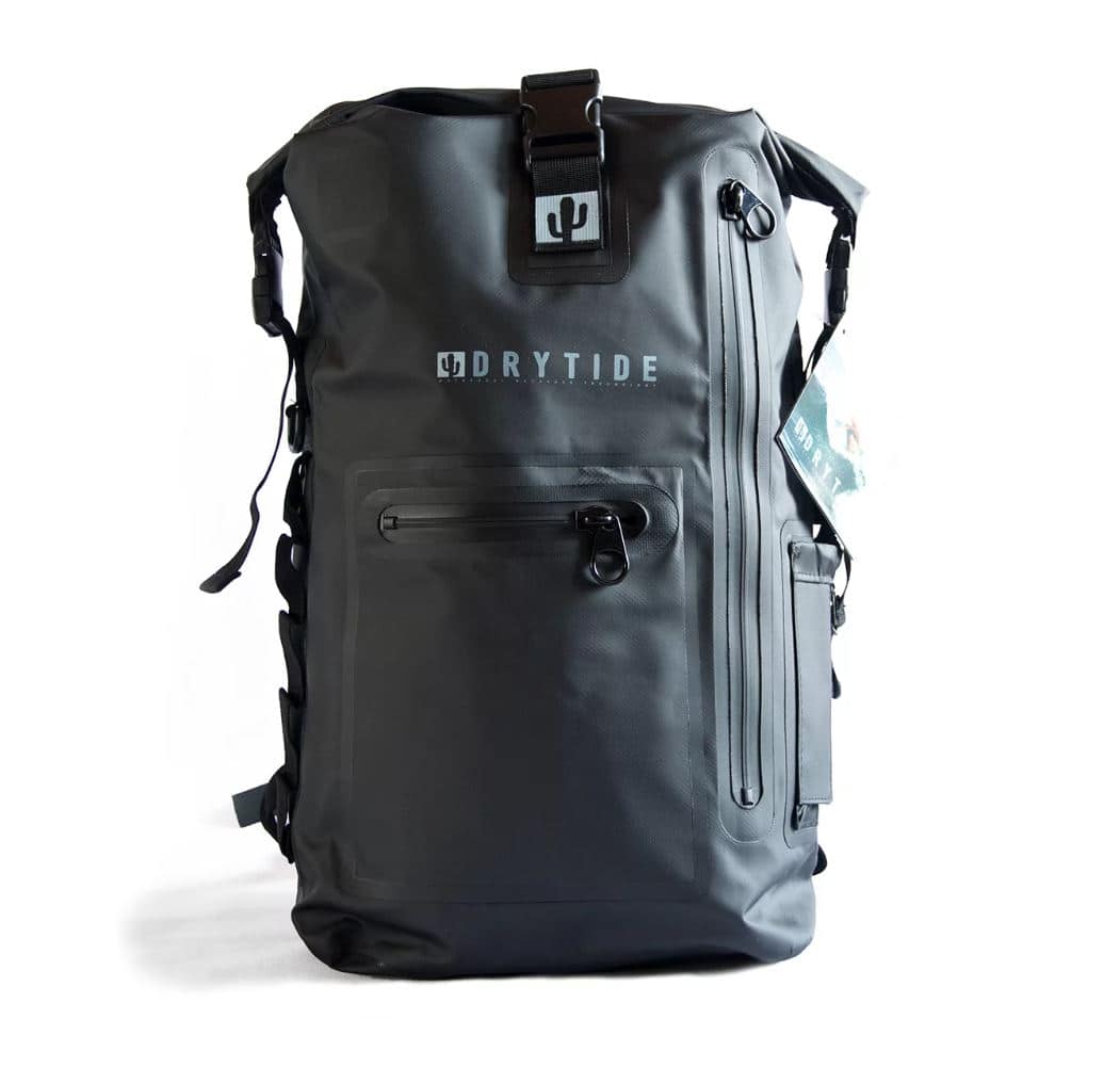 DryTide Waterproof Backpack for Outdoor Use Waterproof DryTide backpack with multiple compartments and adjustable straps.