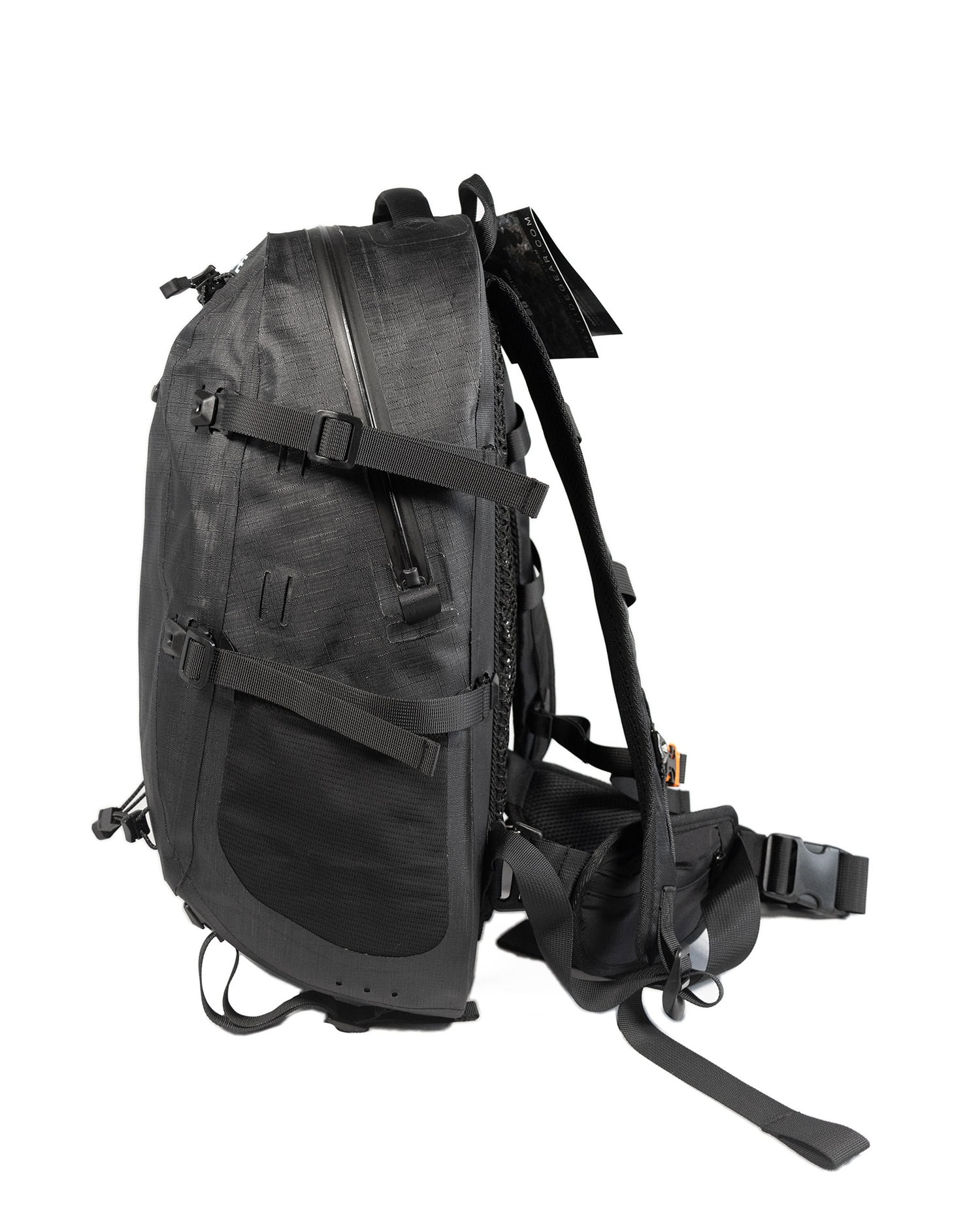 Waterproof backpack with multiple compartments and adjustable straps for outdoor use.