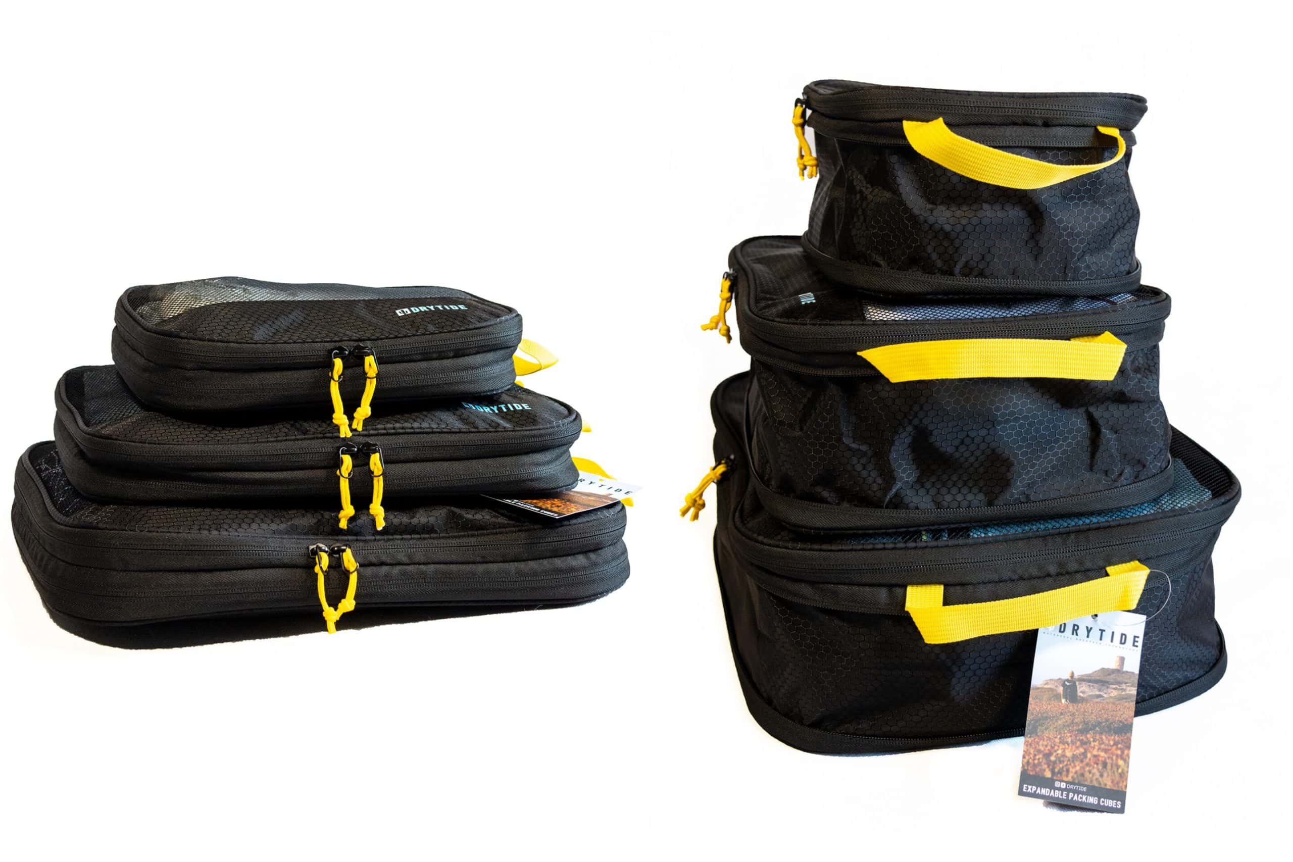 DryTide Extendable Packing Cubes Set compressed and expanded DryTide packing cubes