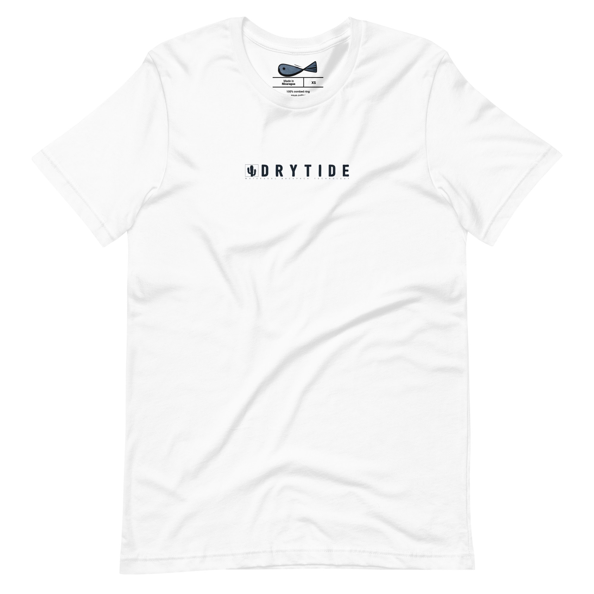 Bright white DryTide whale tail graphic T-shirt for casual wear.