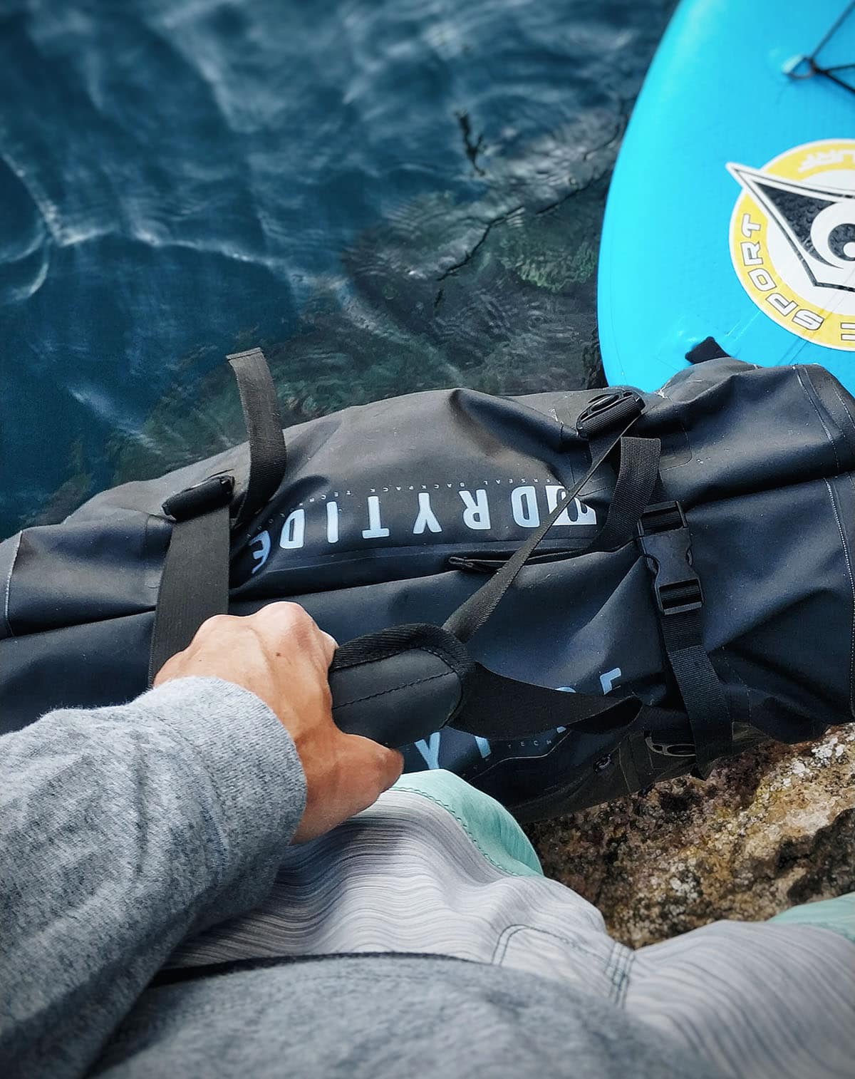 waterproof duffel bag with climbing gear
