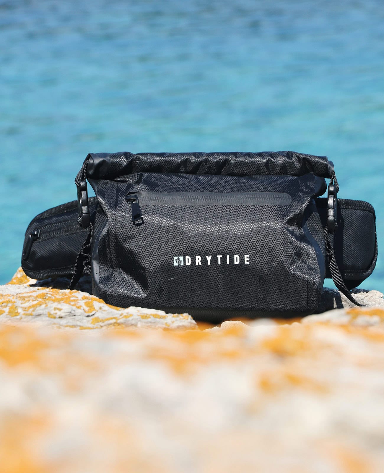 Waterproof waist bag ideal for outdoor adventures and water activities.