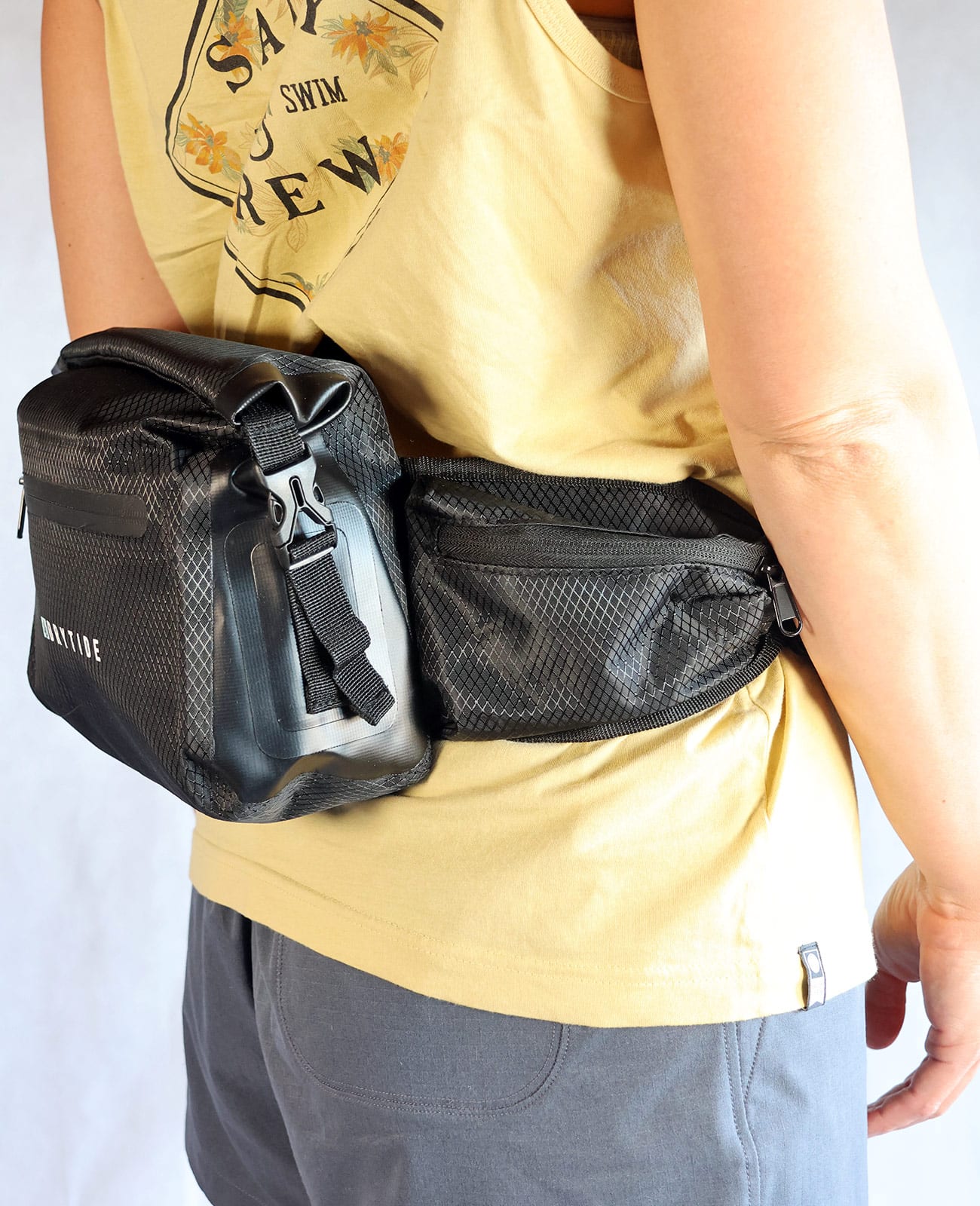 Wearing the DryTide waterproof hip bag