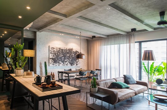 Industrial Modern Open Concept Living Room Dining Area