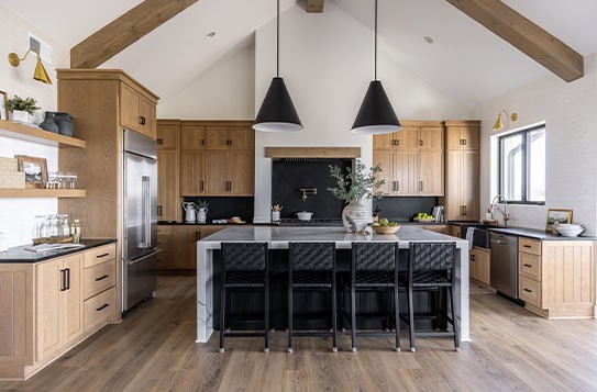 Modern White Kitchen Waterfall Island Quartz Countertops