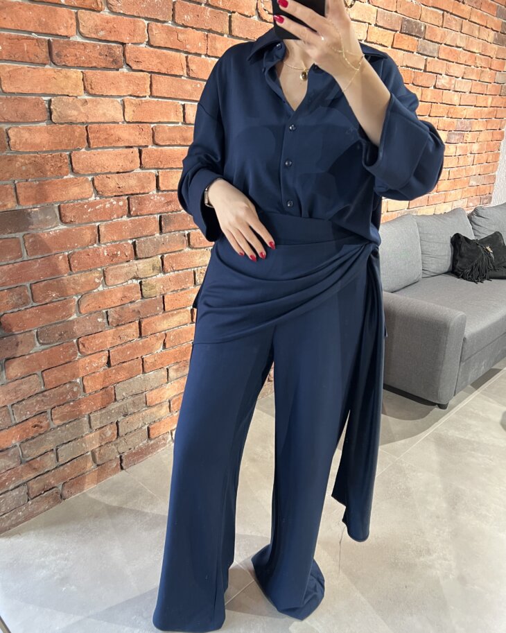Şal Detaylı Pantolon Gömlek Takım