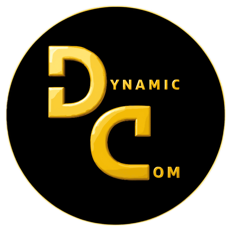 DynamicCom logo featuring stylized letters 'D' and 'C' in gold, surrounded by a circular design, representing innovative technology solutions.