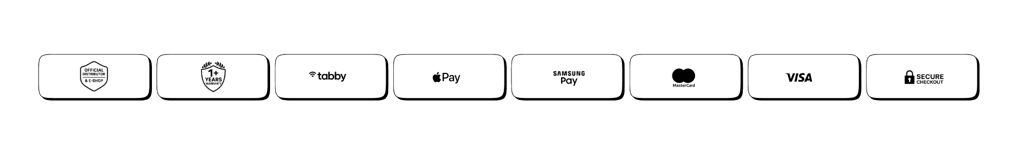 Official distributor and e-shop logos including payment options like Apple Pay, Samsung Pay, MasterCard, Visa, and secure checkout symbol.