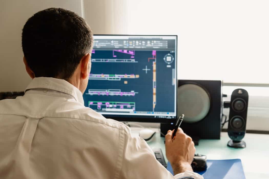 architect drawing a blueprint on a computer