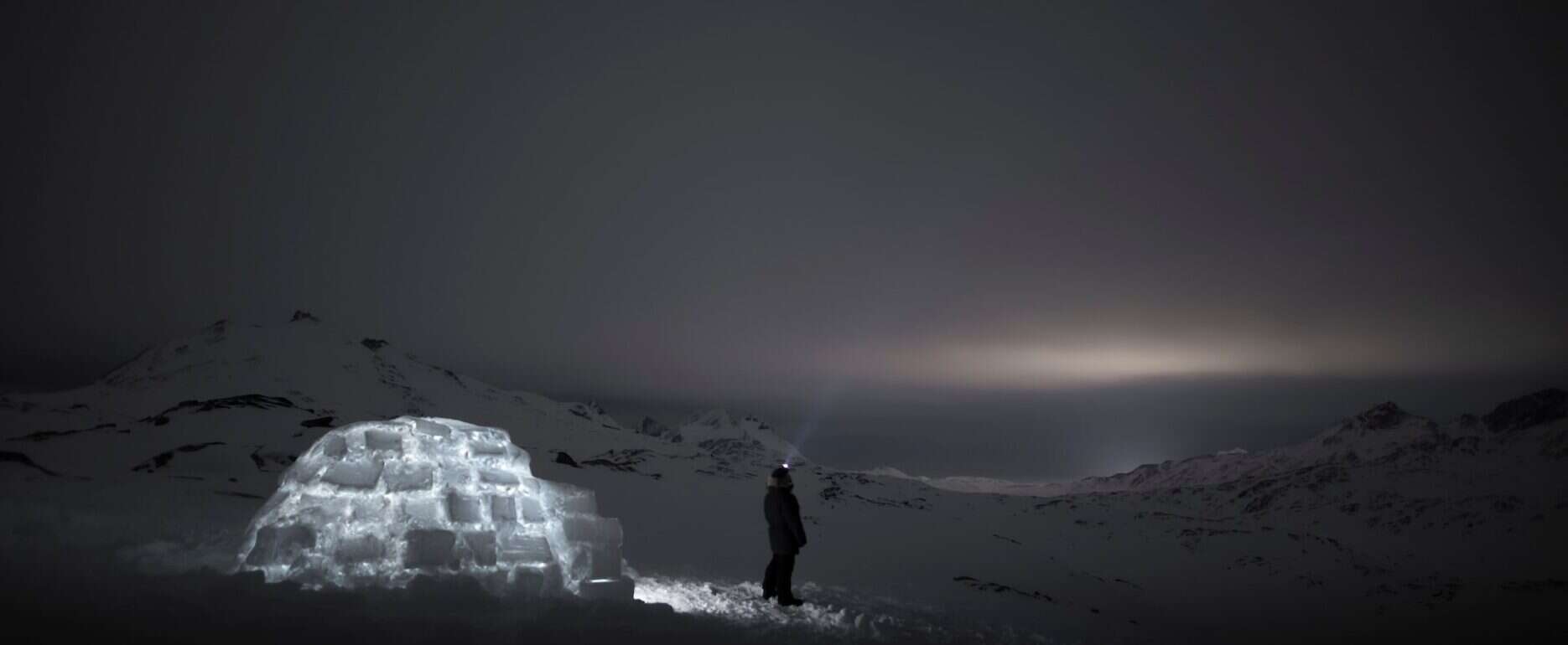 Igloo camping view by the dark night.