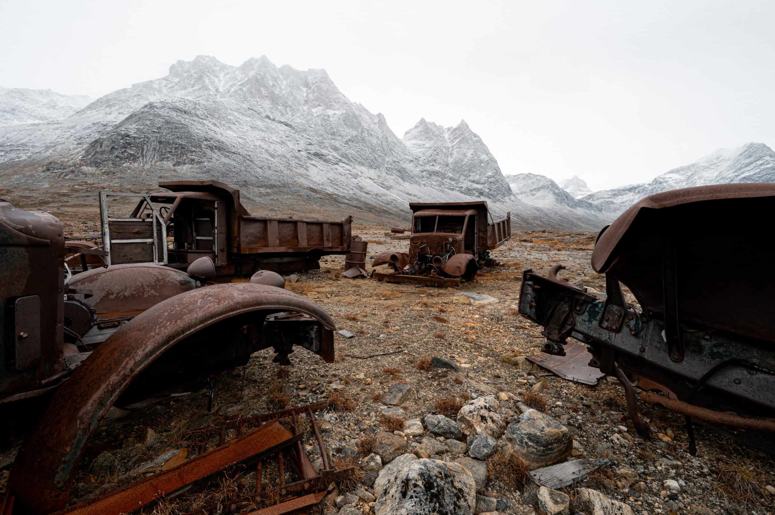 Vehicles at the abandoned American Airbase Ikateq from WWII.