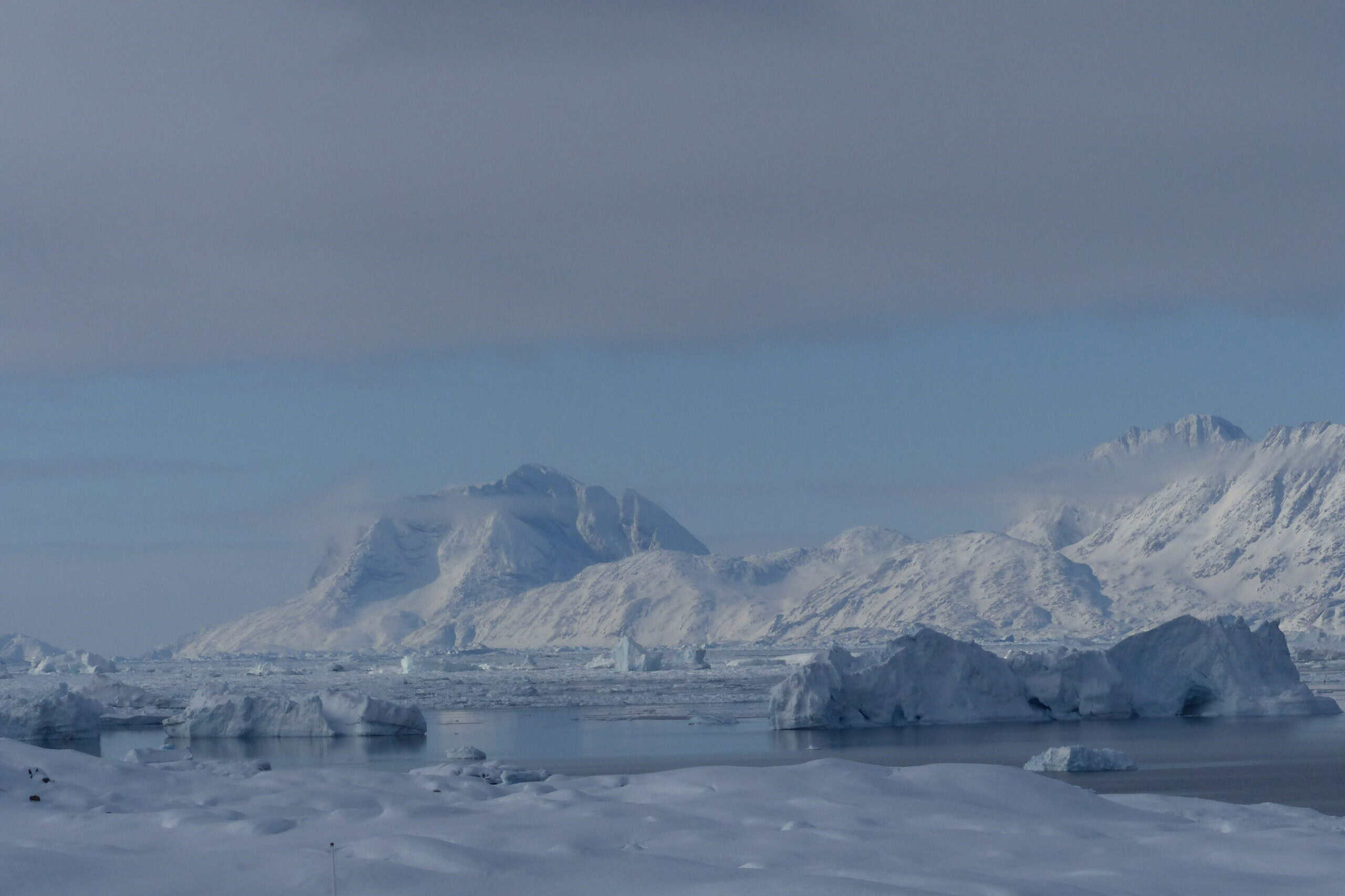 View over Sermilik Fjord in winter from Tiilerilaaq.