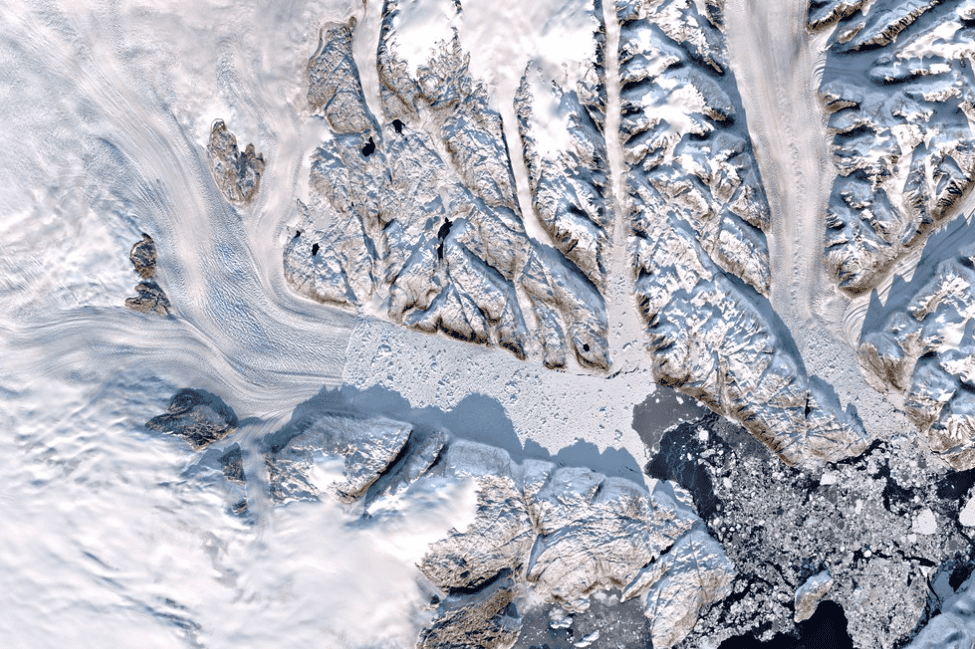 Areal view of Helheim Glacier. Photo by Monja Šebela