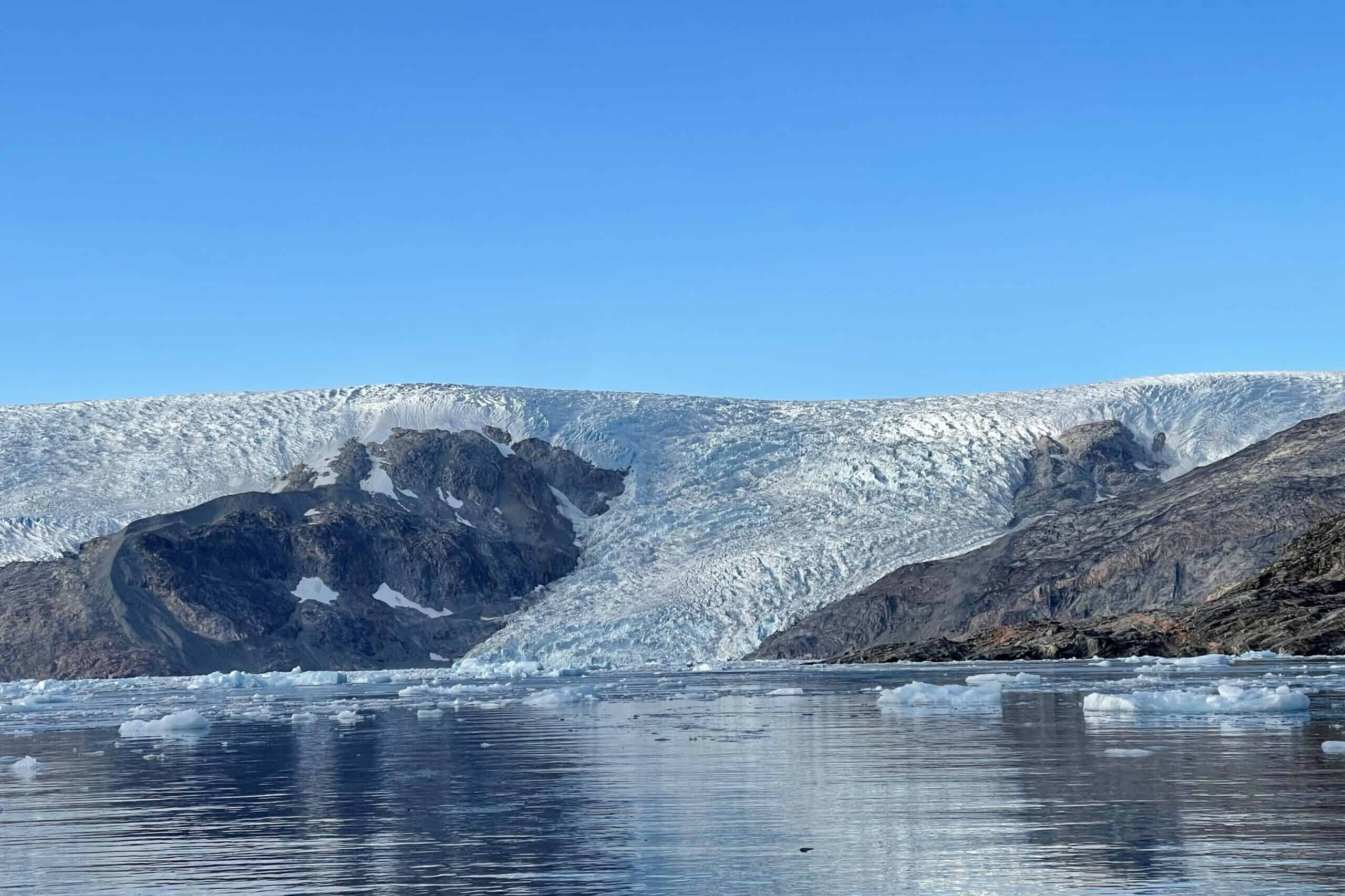 Close up on one of the glaciers coming down from the Greenland ice sheet in Johan Petersen Fjord.