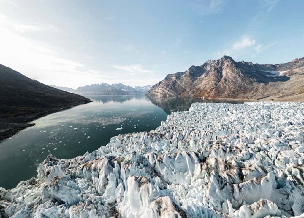 View over Knud Rasmussen Glacier towards the fjord.