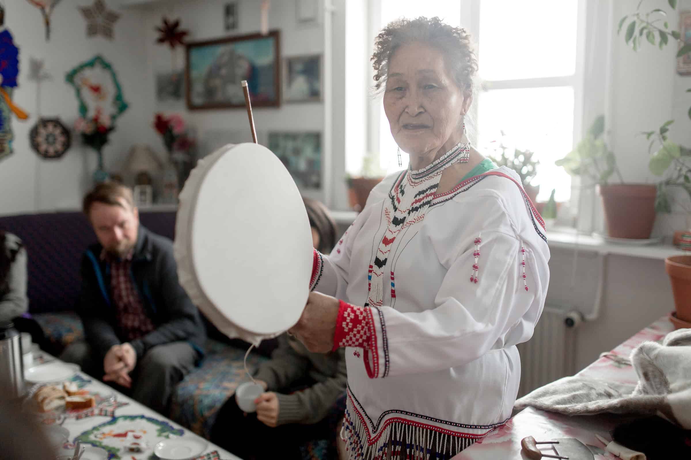 A woman from Tasiilaq in East Greenland talking about the traditional Greenlandic drum dance.