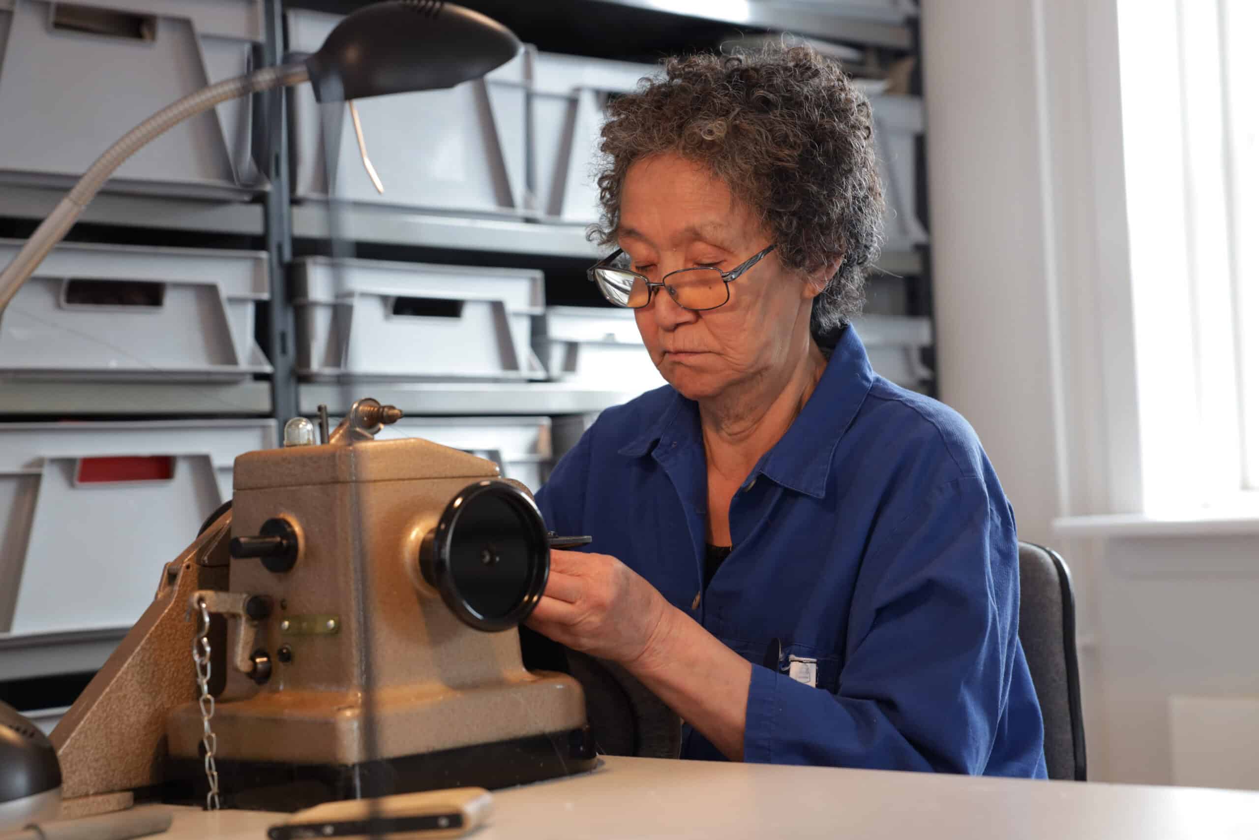 One dedicated women working and preparing sealskin products in the local facility in Tasiilaq.