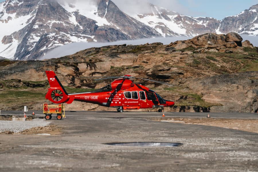 Air Greenland's Helicopter getting ready to start in Tasiilaq, East Greenlan.