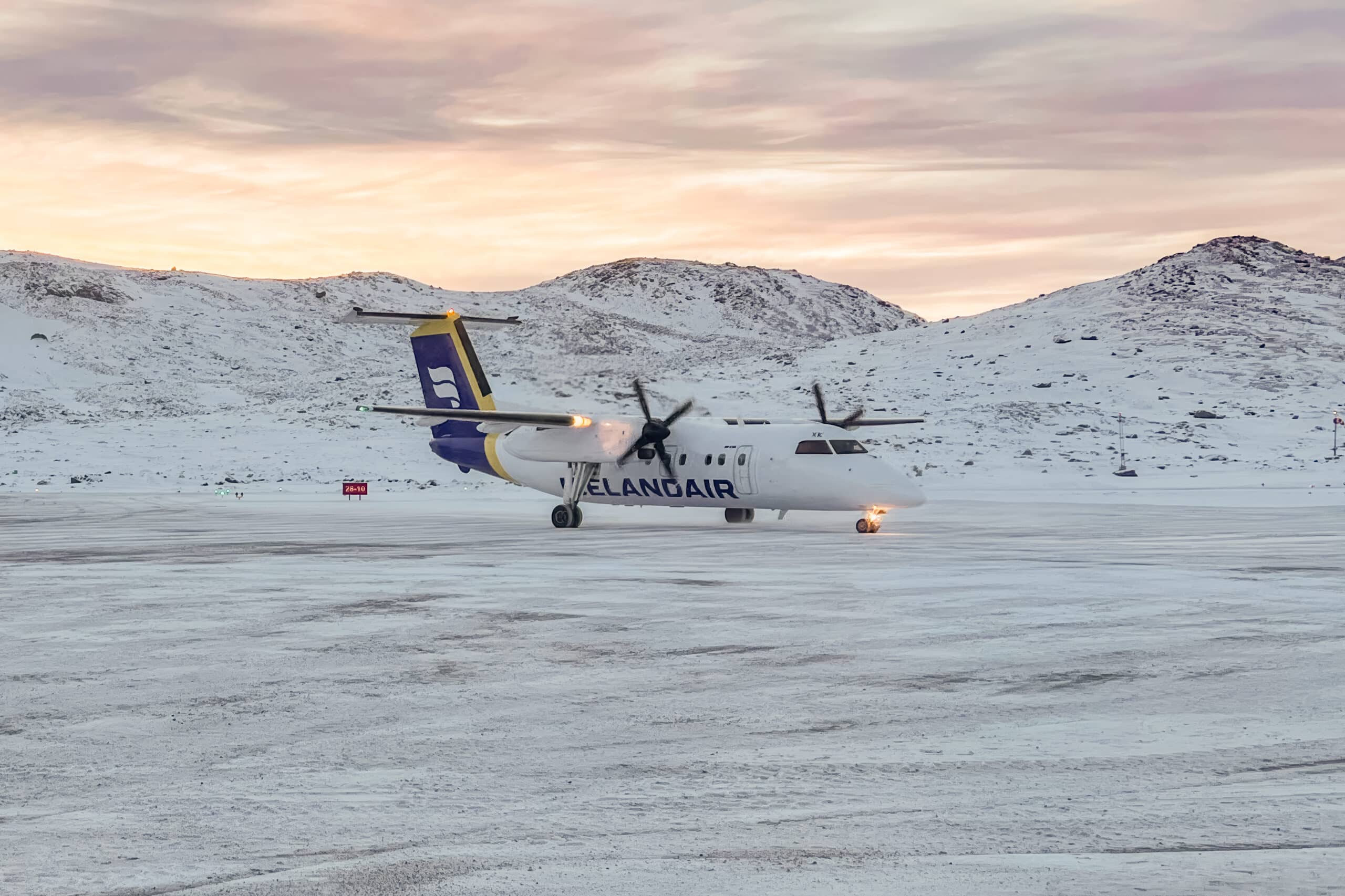 Icelandair's Dash 8 aircraft landing at Kulusuk airport.