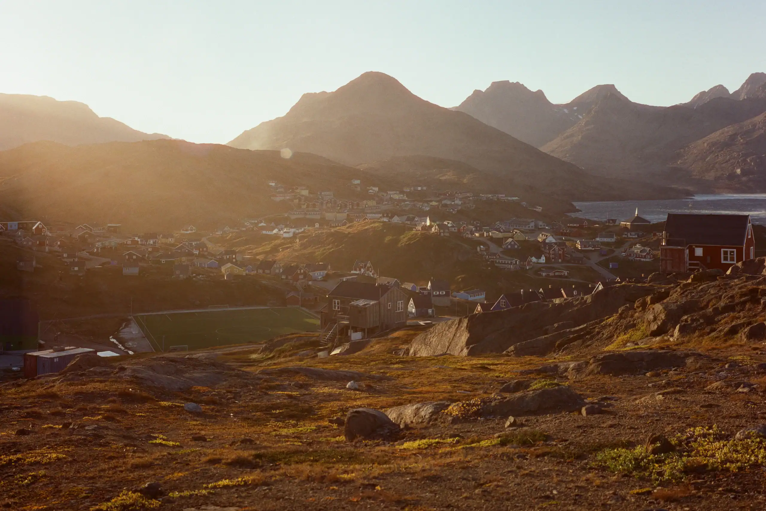 Tasiilaq in the fall's evening golden sun.