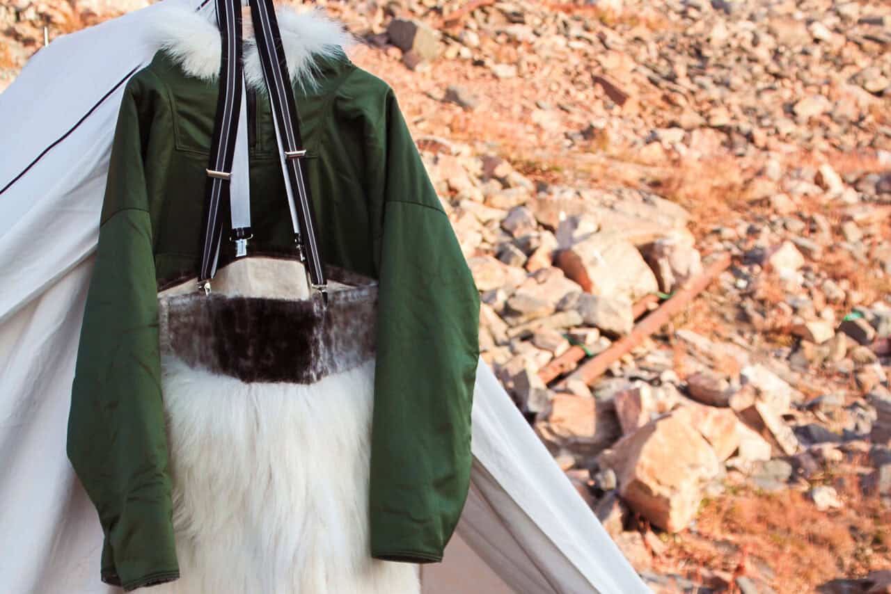 Traditional clothing outside Nanu Travel in Ittoqqortoormiit.