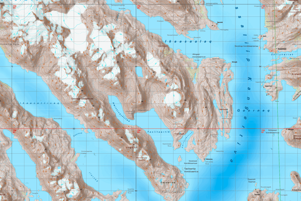 Topographic map sheet of the Kuummiut area