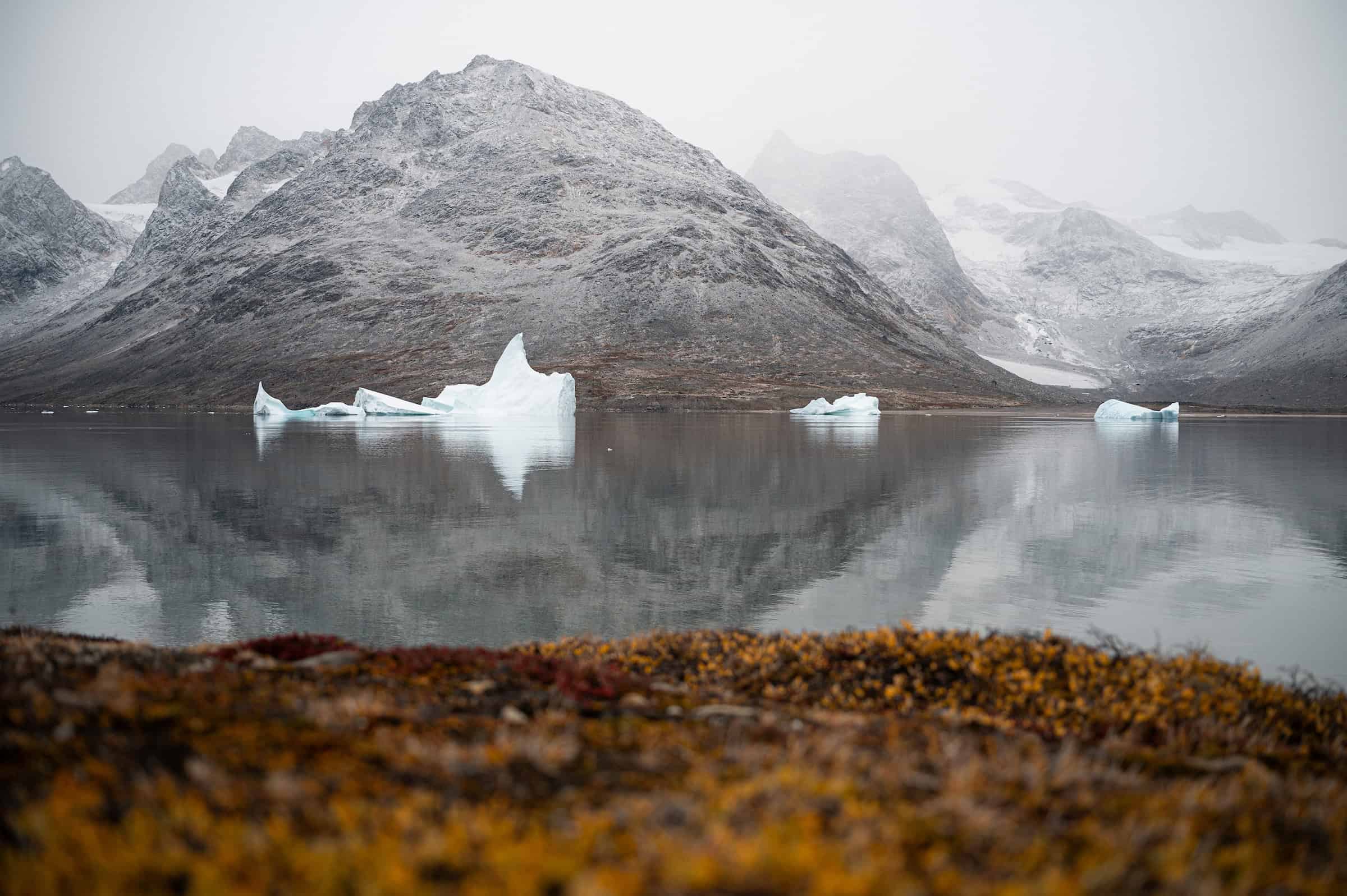 Autumn's first fresh snow on the mountains close to Kuummiut.
