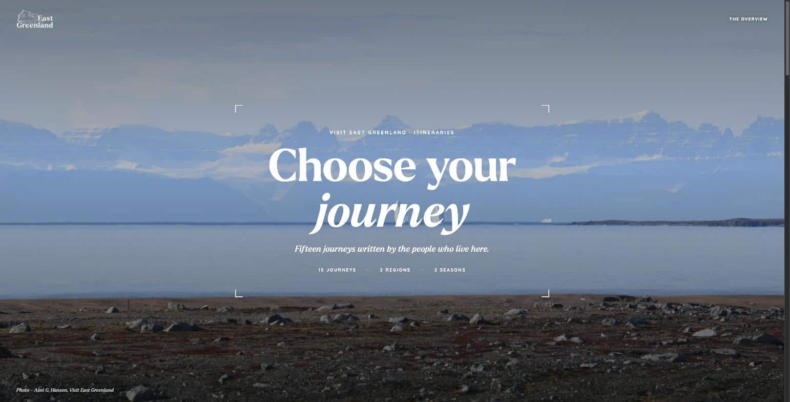 Homepage of itinerary.eastgreenland.com: Choose your journey
