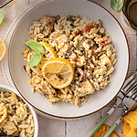 Pinterest photo of my chicken lemon orzo.