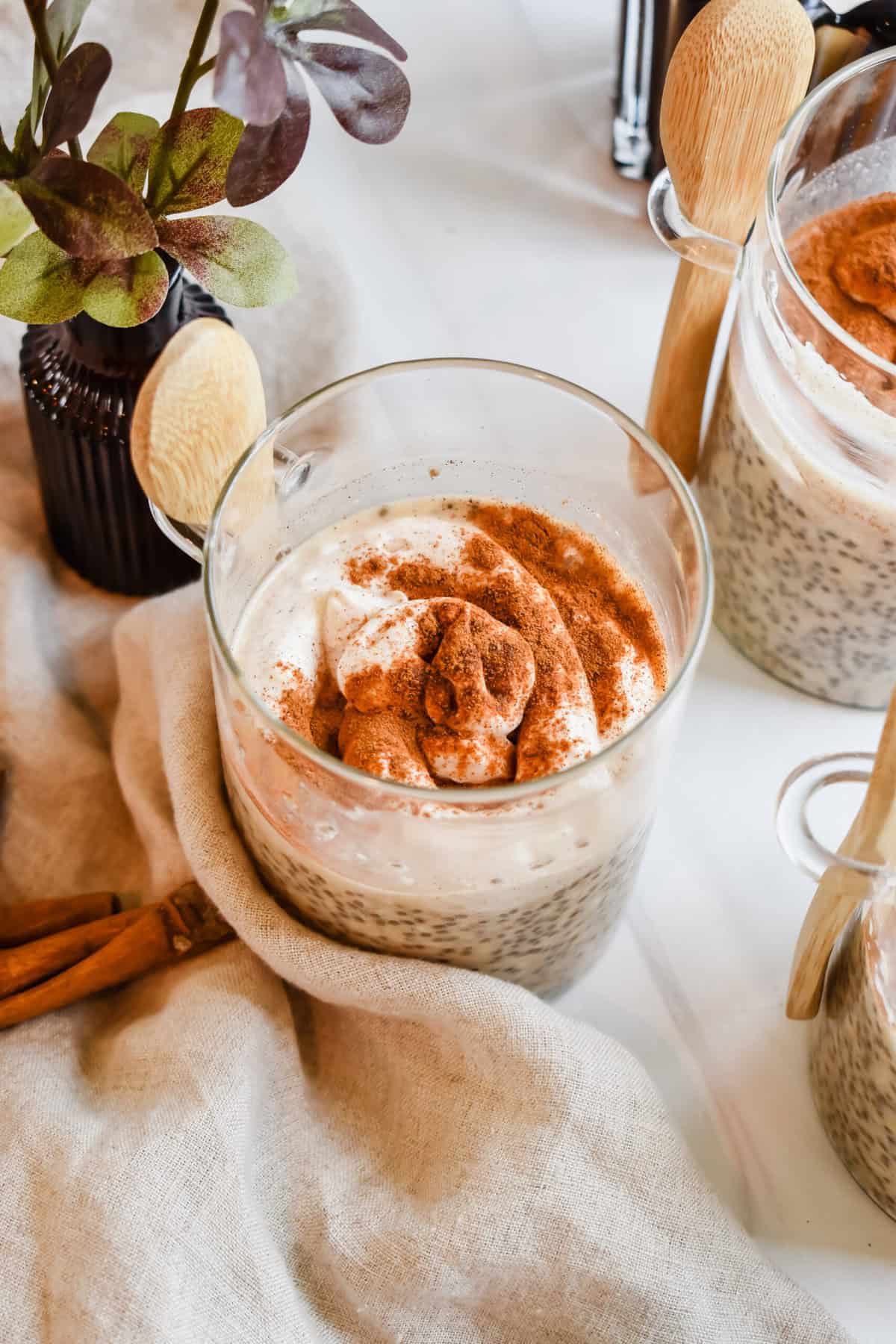 this is a side view close up of my easy cinnamon roll overnight oats